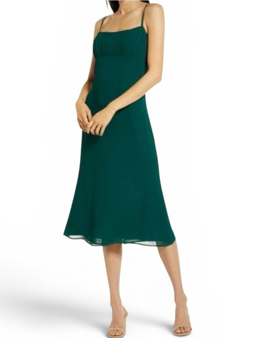 REFORMATION Arie Lined Pleated Front Midi Dress in Emerald Green - Size 12